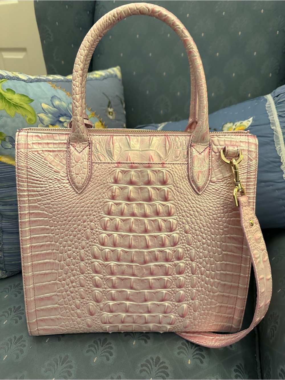 Sale ! Brahmin Rosewater Large Caroline Croc-Embossed Satchel NWOT - Picture 2 of 12